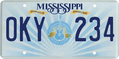 MS license plate OKY234