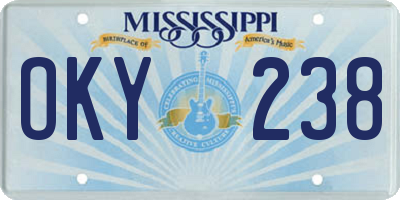 MS license plate OKY238