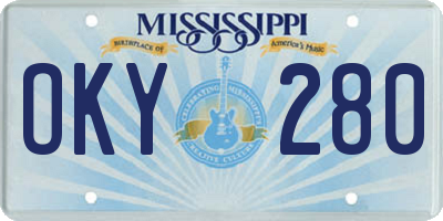 MS license plate OKY280