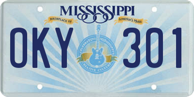 MS license plate OKY301