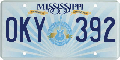 MS license plate OKY392