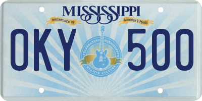 MS license plate OKY500