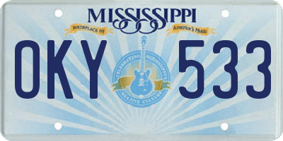MS license plate OKY533