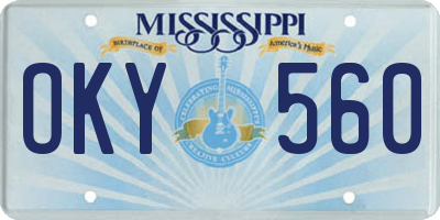 MS license plate OKY560