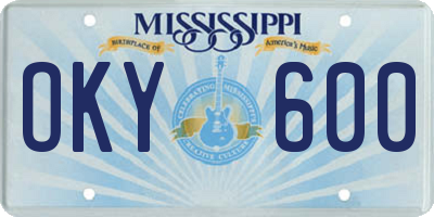MS license plate OKY600