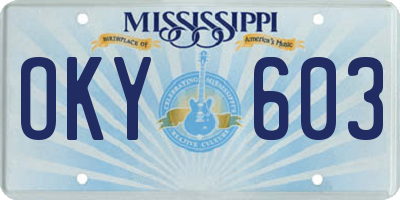 MS license plate OKY603