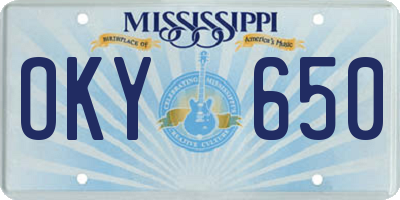 MS license plate OKY650