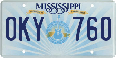 MS license plate OKY760