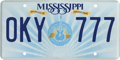 MS license plate OKY777