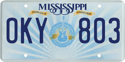 MS license plate OKY803