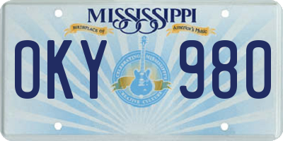 MS license plate OKY980