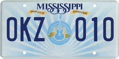 MS license plate OKZ010