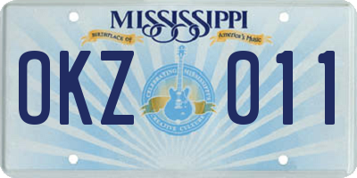 MS license plate OKZ011