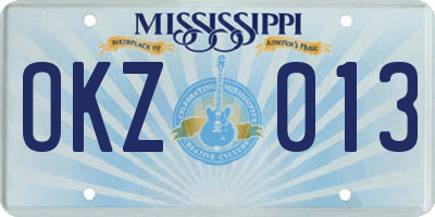 MS license plate OKZ013