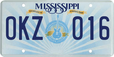 MS license plate OKZ016