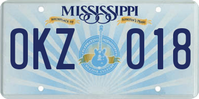 MS license plate OKZ018