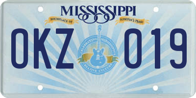 MS license plate OKZ019