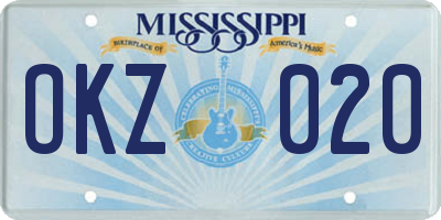 MS license plate OKZ020
