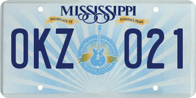 MS license plate OKZ021