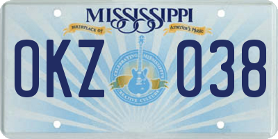 MS license plate OKZ038