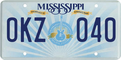 MS license plate OKZ040