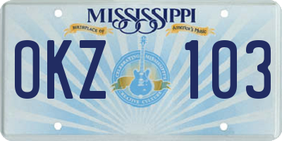 MS license plate OKZ103