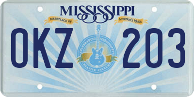 MS license plate OKZ203