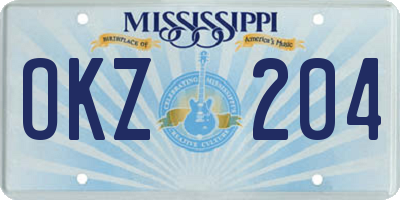 MS license plate OKZ204