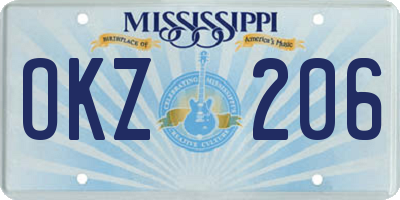 MS license plate OKZ206
