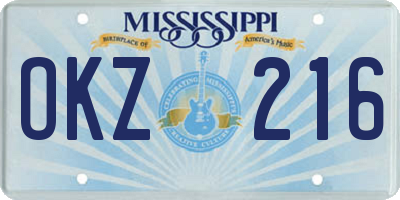 MS license plate OKZ216