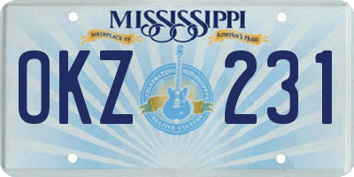 MS license plate OKZ231