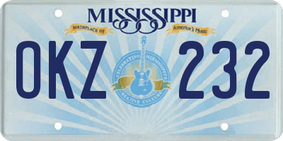 MS license plate OKZ232