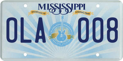 MS license plate OLA008