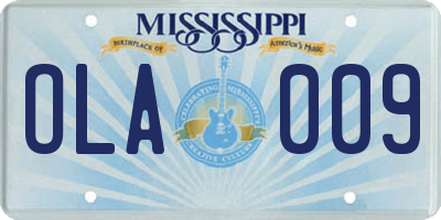 MS license plate OLA009