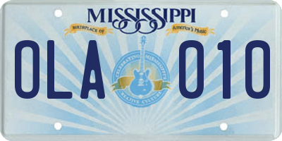 MS license plate OLA010