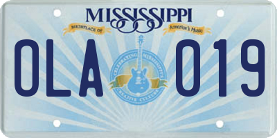 MS license plate OLA019