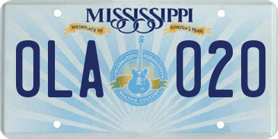 MS license plate OLA020