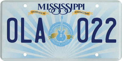 MS license plate OLA022