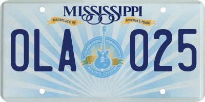 MS license plate OLA025