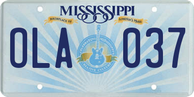 MS license plate OLA037