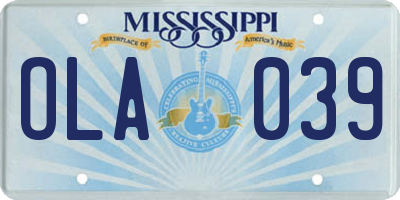 MS license plate OLA039