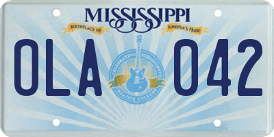 MS license plate OLA042