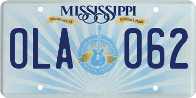 MS license plate OLA062