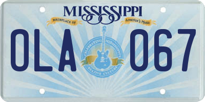 MS license plate OLA067