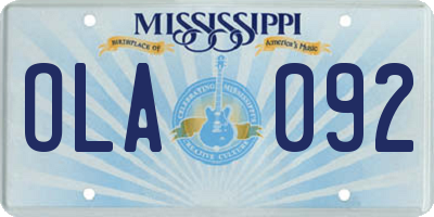 MS license plate OLA092