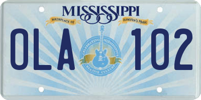 MS license plate OLA102