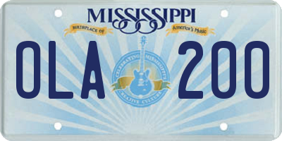 MS license plate OLA200