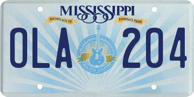 MS license plate OLA204