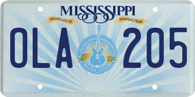 MS license plate OLA205