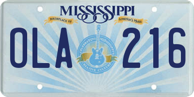 MS license plate OLA216